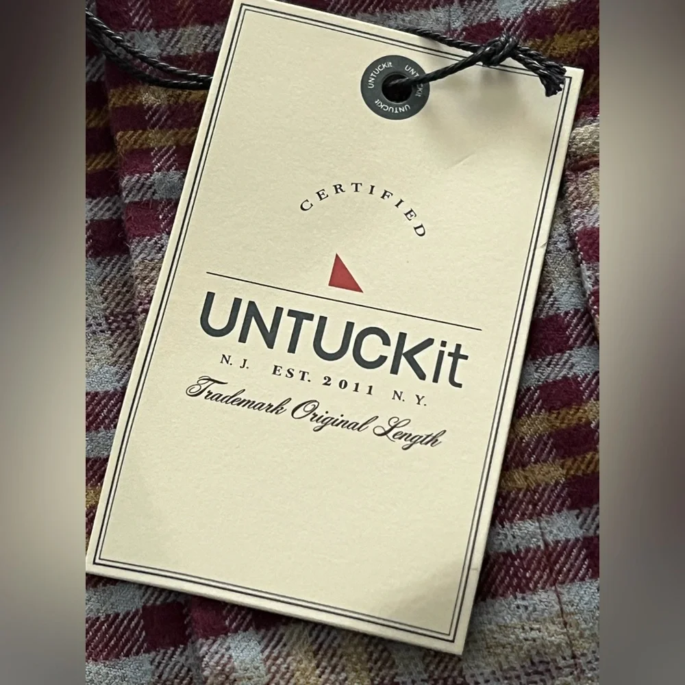 UNTICKit Verona Men's Medium Blue Maroon Plaid Cotton‎ Flannel Shirt NWT - Picture 7 of 10